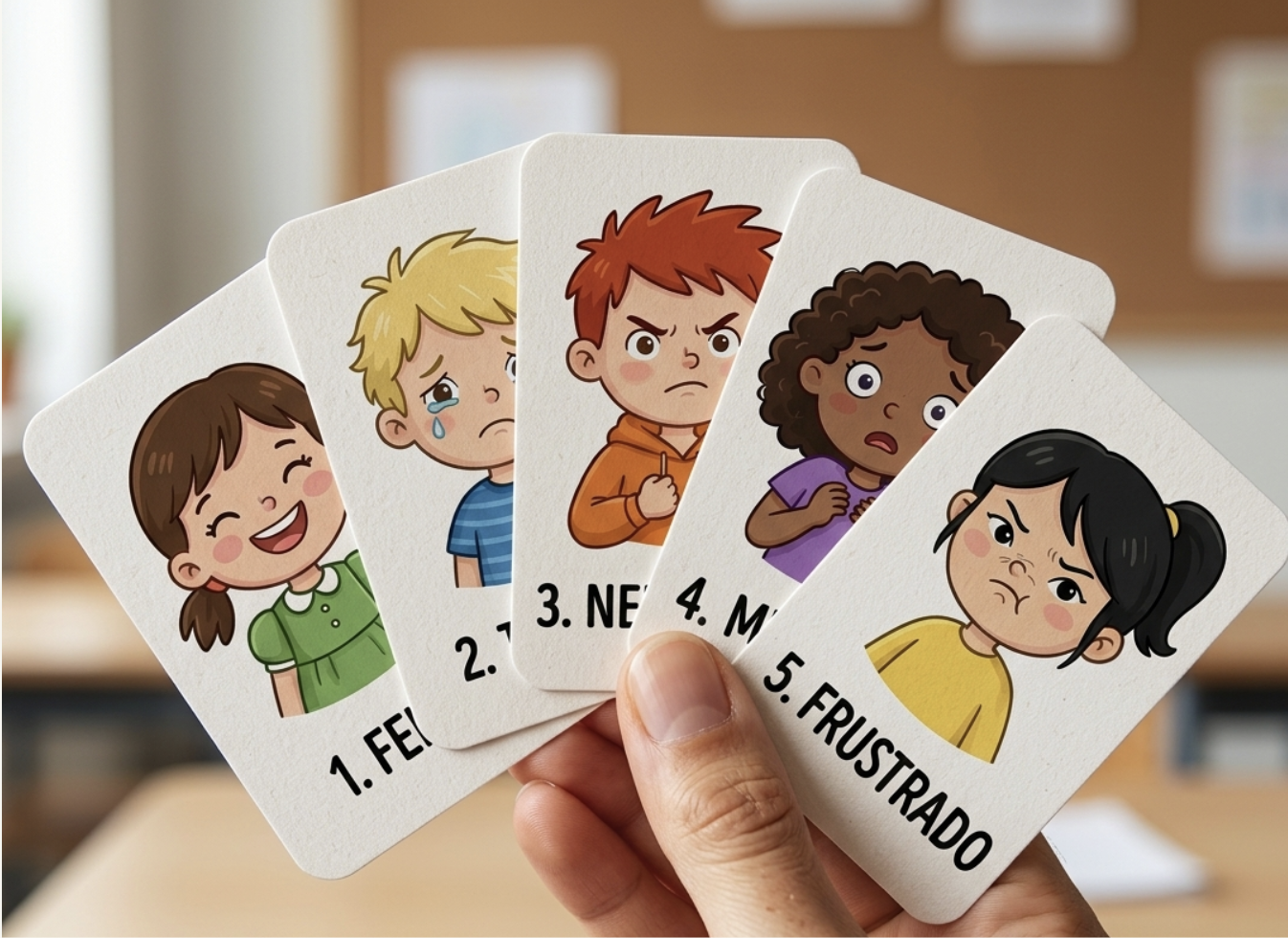Placas das emoções com ilustrações de crianças para o cantinho da calma