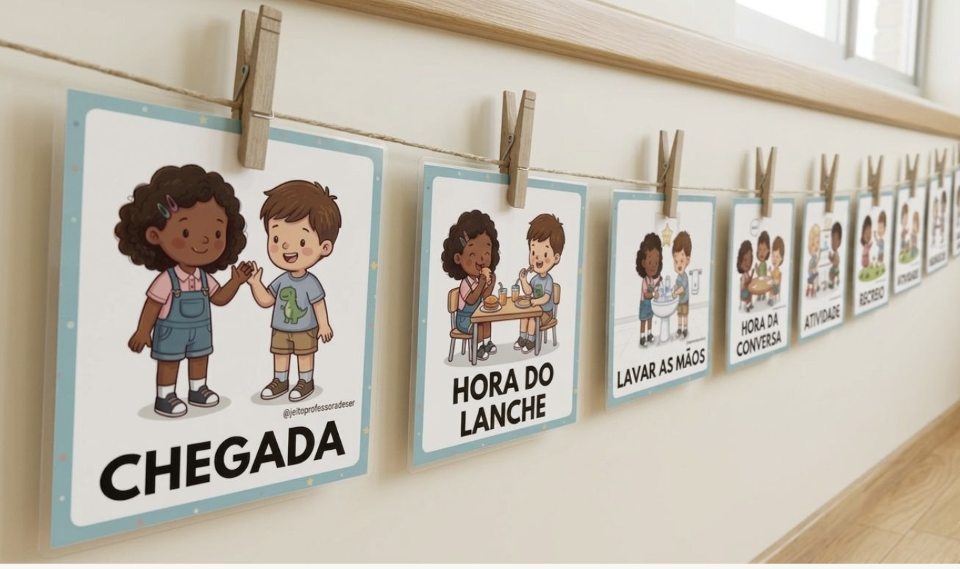 Placas de rotina visual para organizar o dia da turma